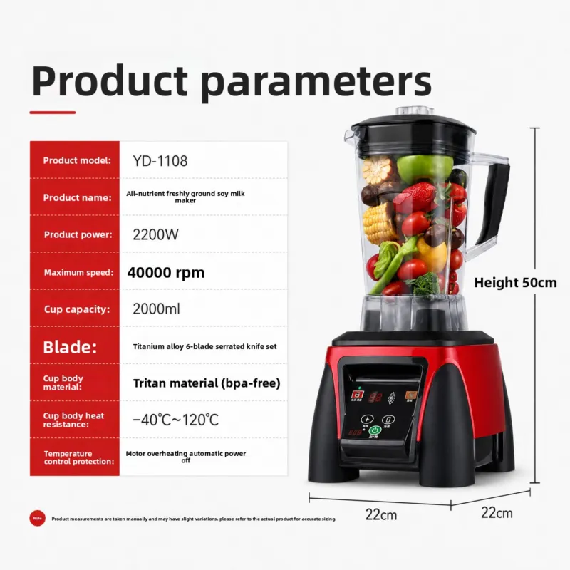 YD-1108 specification chart showing power speed jar capacity blade and dimensions