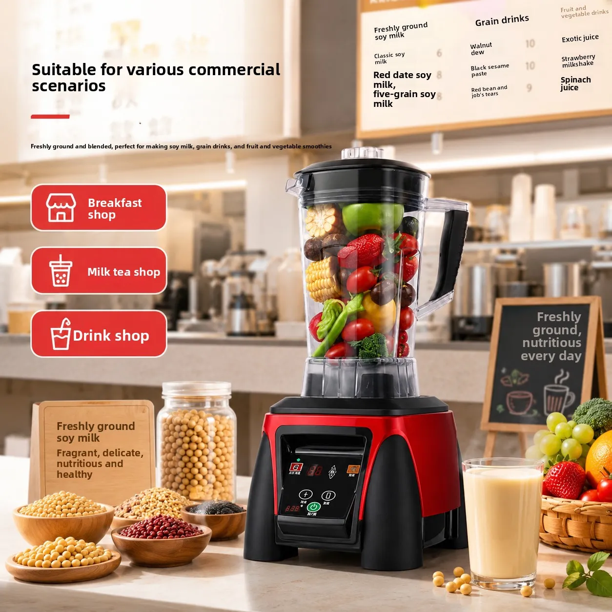 Commercial blender for breakfast shops and bubble tea stores