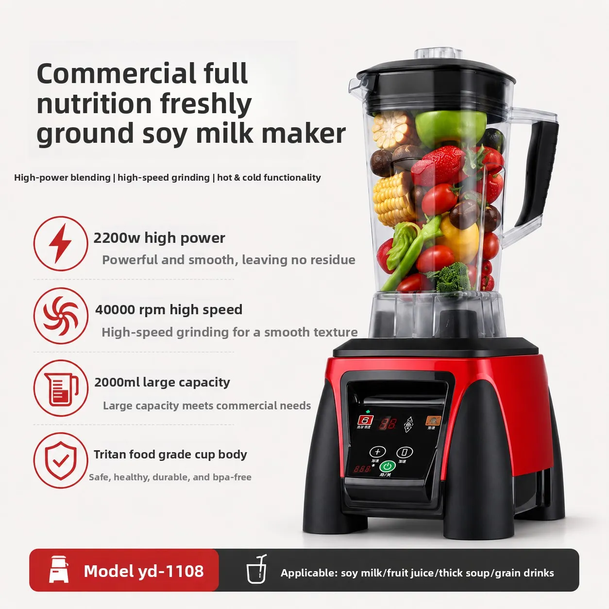 2L Tritan jar and six-blade titanium-alloy cutter