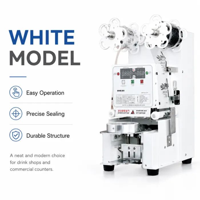 White commercial automatic cup sealing machine for drink shops