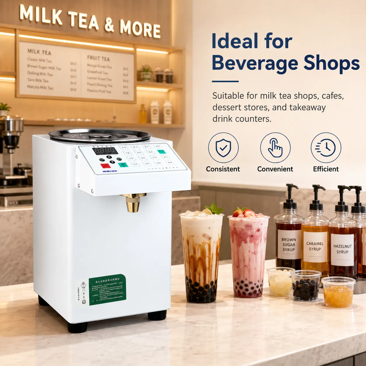 WK-16A fructose dispenser used in a commercial milk tea shop