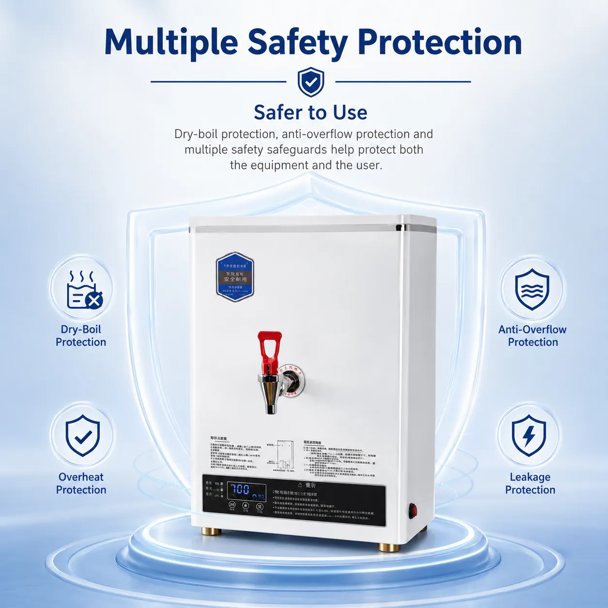 Smart commercial water boiler with 3KW heating system for milk tea and coffee shops