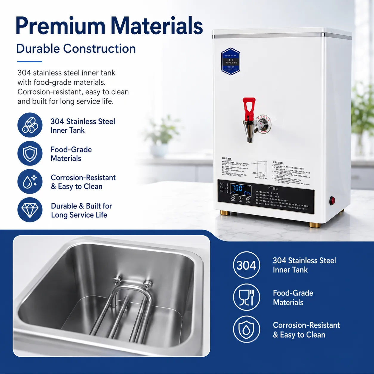 Smart commercial water boiler with 3KW heating system for milk tea and coffee shops
