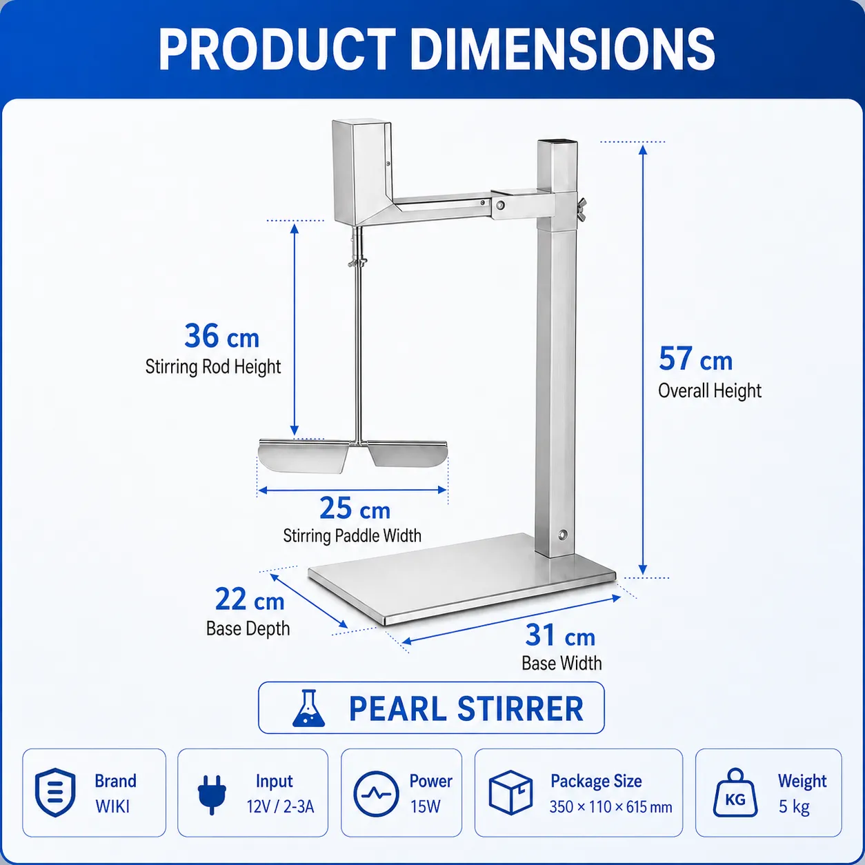 Commercial boba pearl stirrer dimensions and base size