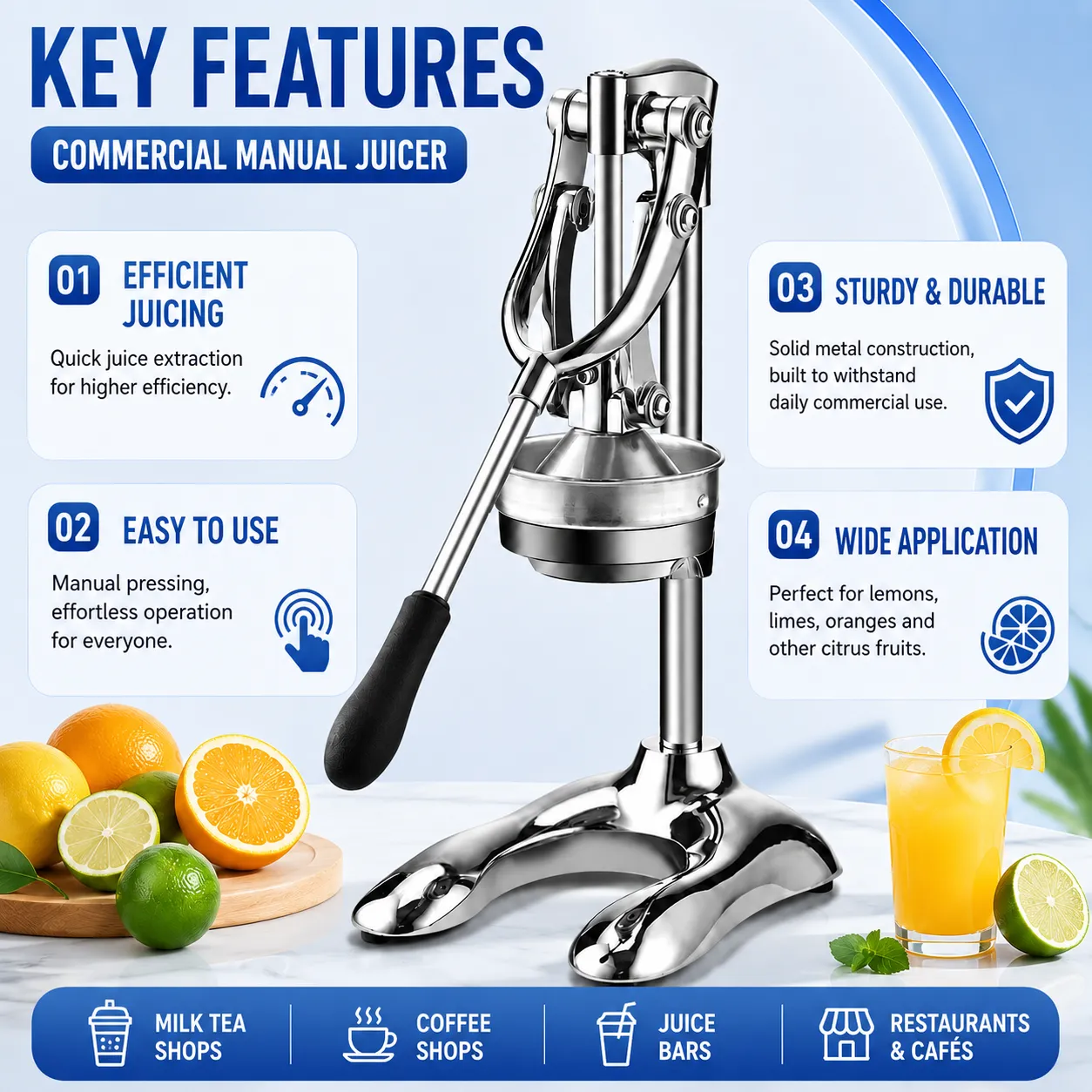 Manual juicer for lemons, limes and oranges