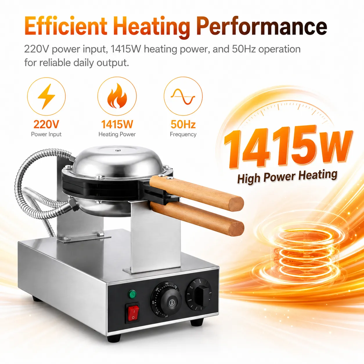 1415W commercial electric egg waffle maker heating performance
