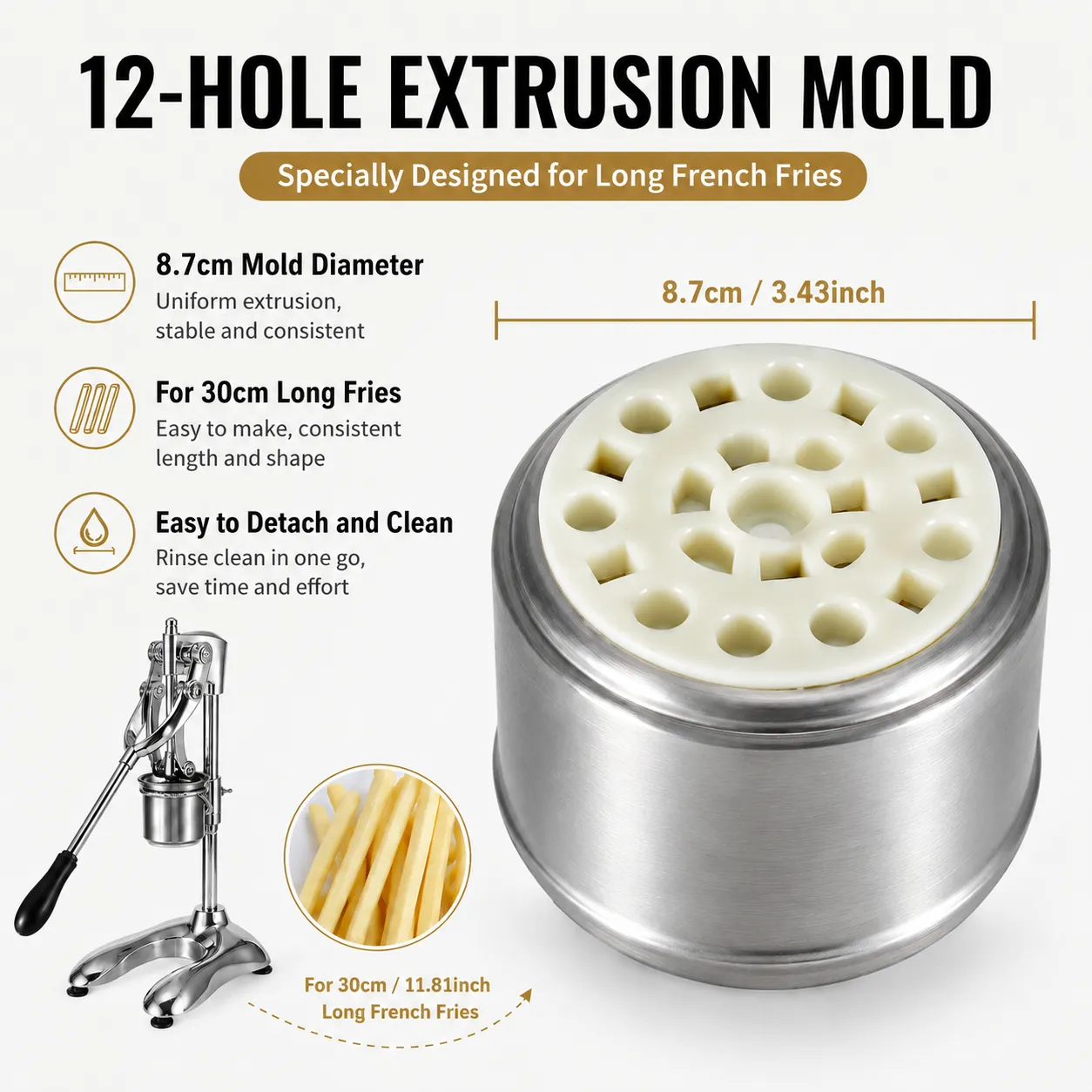 12-hole long French fry extrusion mold detail