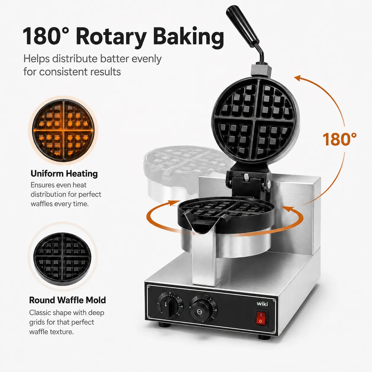 Commercial Rotary Waffle Maker with 180 degree rotary baking system