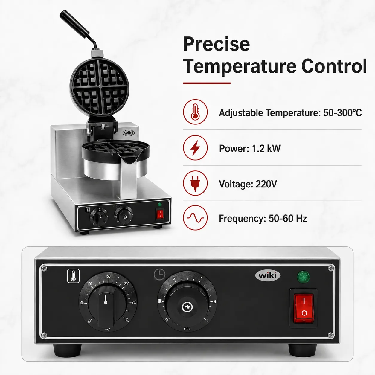 wiki Commercial Rotary Waffle Maker with 50 to 300 degree temperature control