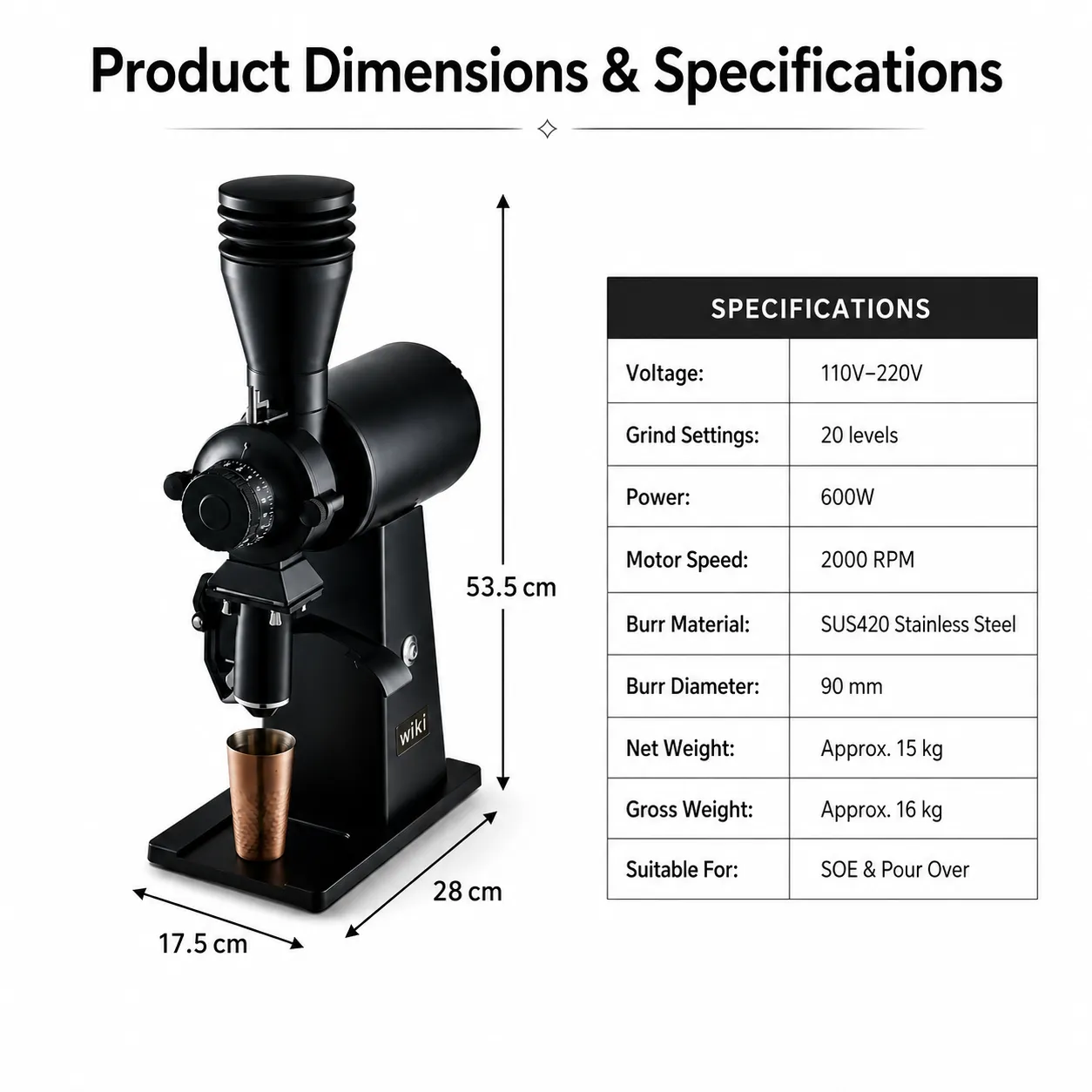 wiki Commercial Coffee Grinder dimensions and technical specifications