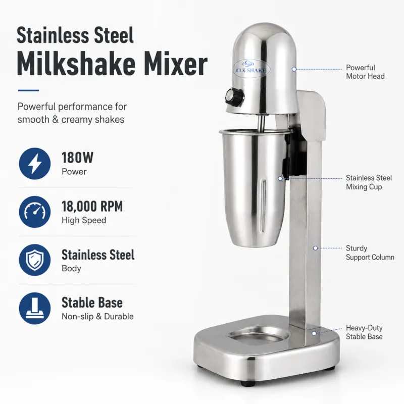 180W commercial milkshake mixer for cafes with a stainless steel mixing cup