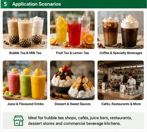 Syrup dispenser applications for milk tea coffee juice and beverage shops