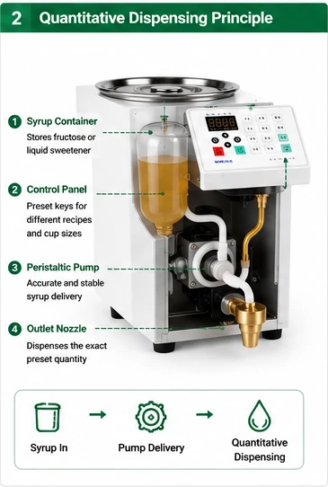 Bubble tea syrup dispenser pump tubing and outlet working principle
