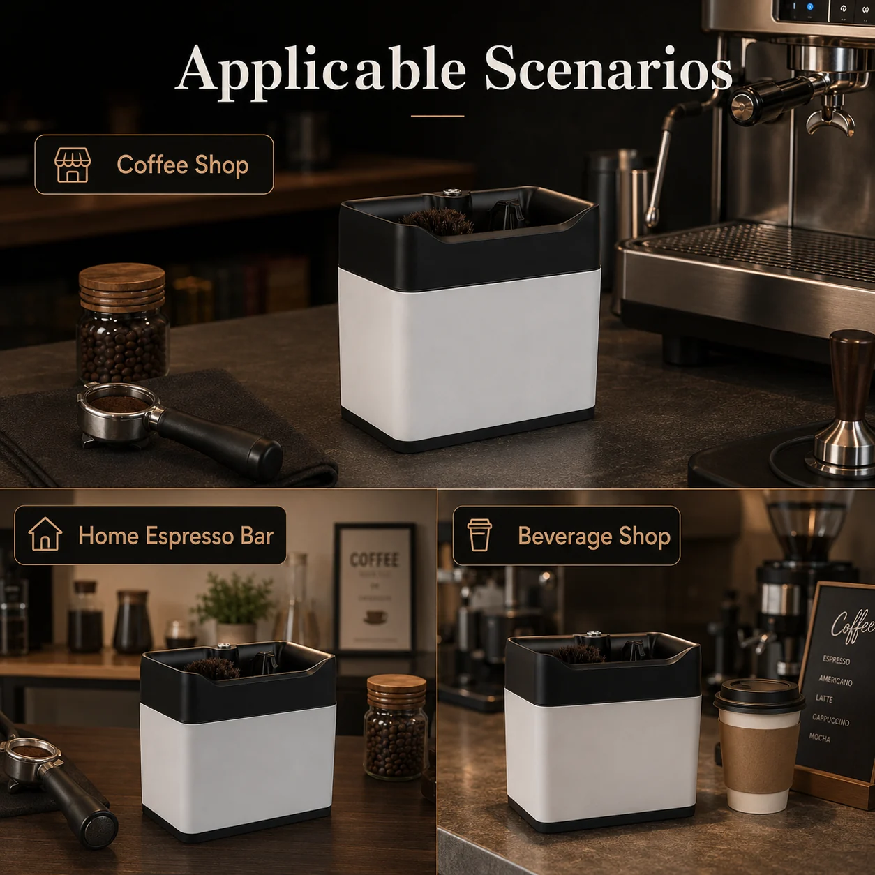 Powered portafilter cleaning equipment for cafés and beverage shops