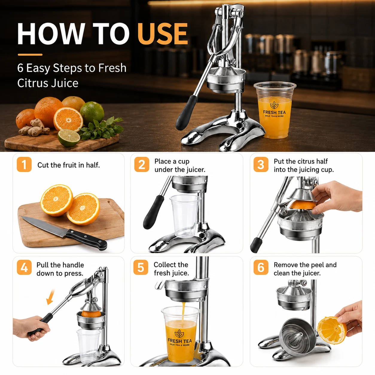 manual citrus press six-step operating guide
