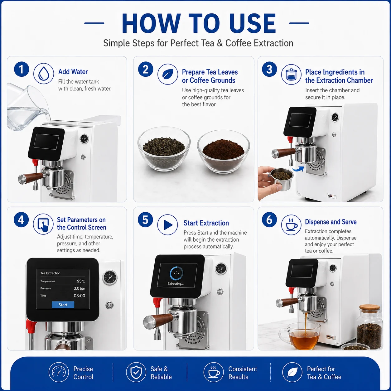 Six-step tea coffee extraction machine operating guide
