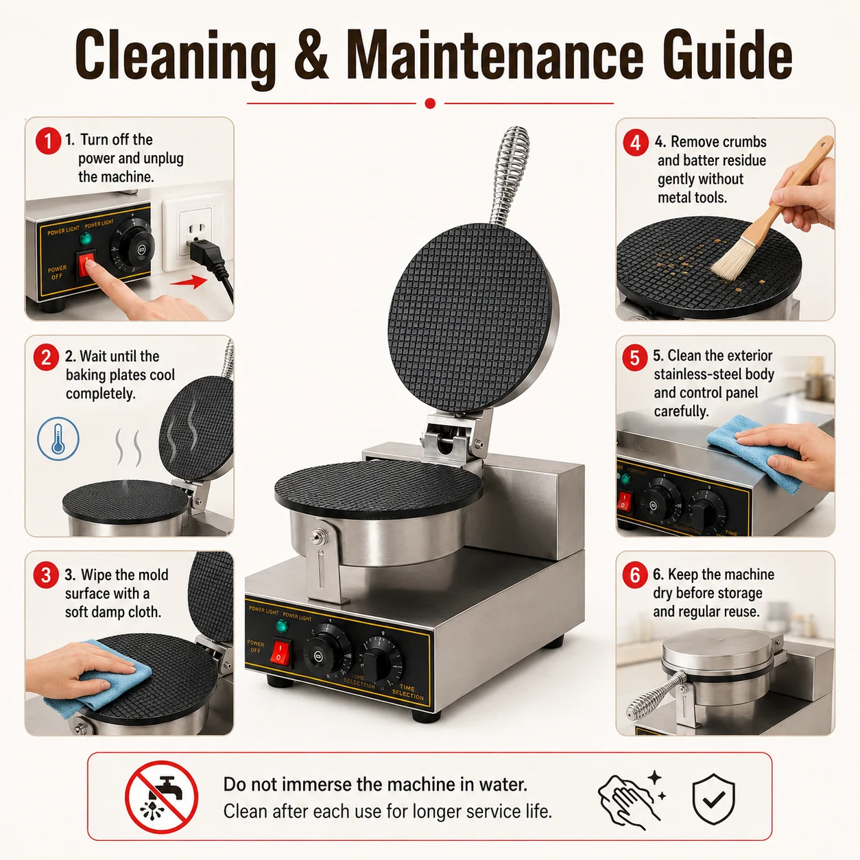 Commercial cone machine cleaning steps for mold and stainless steel body