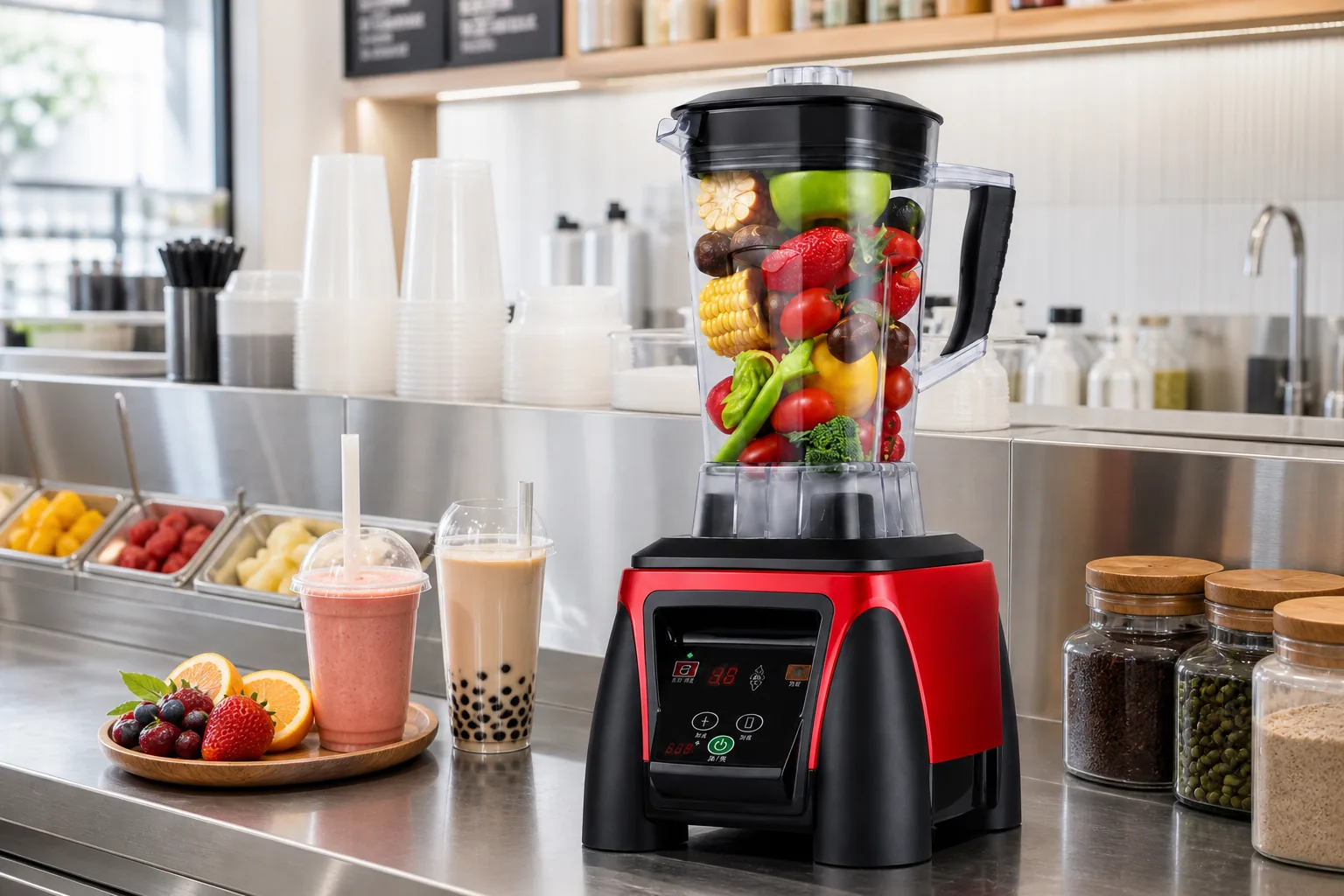 YD-1108 2200W commercial blender in a smoothie and milk tea shop